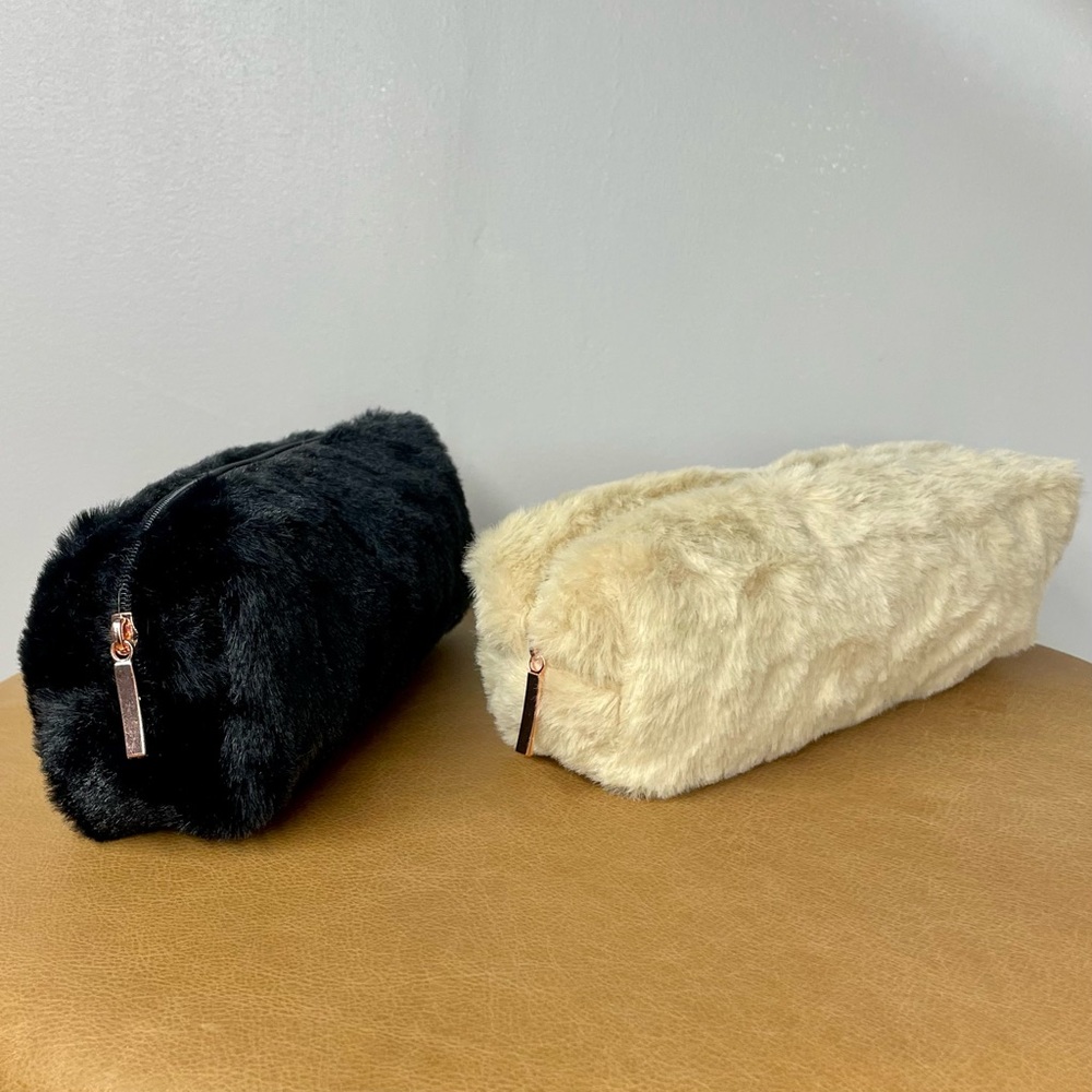 Back to School Fur Pencil Pouches in Black & Cream